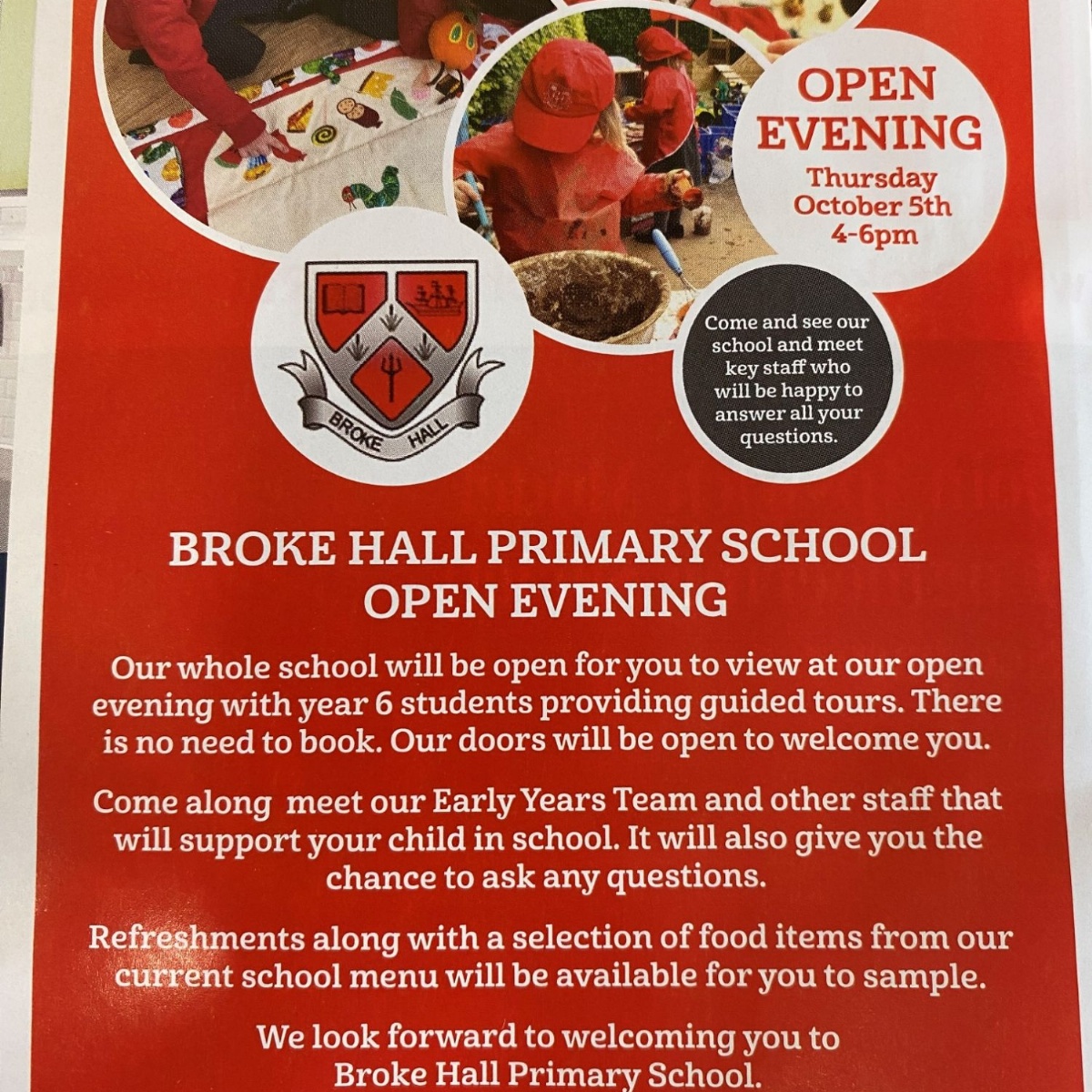 Broke Hall Primary School Open Evening Thursday 5th October